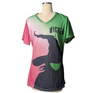 Wicked Witch Graphic V Neck T-Shirt Pink Green Black Spooky Lightweight Fun EUC